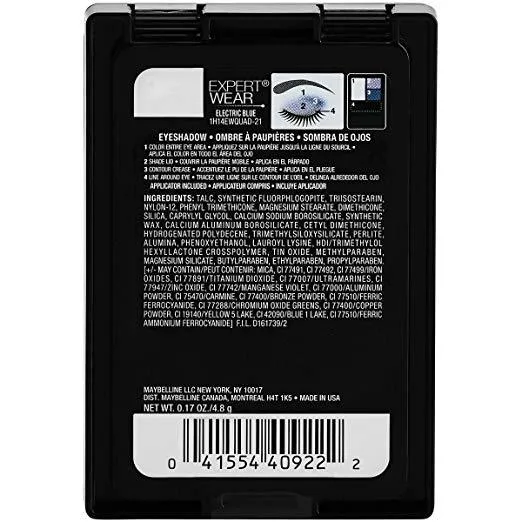 Maybelline New York Expert Wear Eyeshadow Quads, Electric Blue, 0.17 Ounce (21Q)
