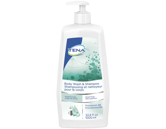 Tena 64343 Body Wash & Shampoo, Scent Free, Pump Bottle, 1000ml